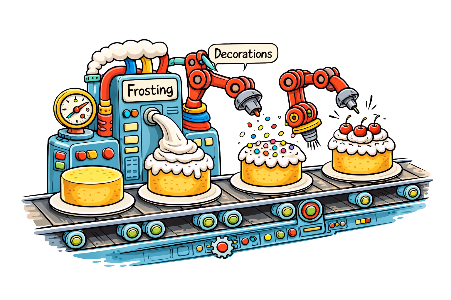 assembly line for a cake