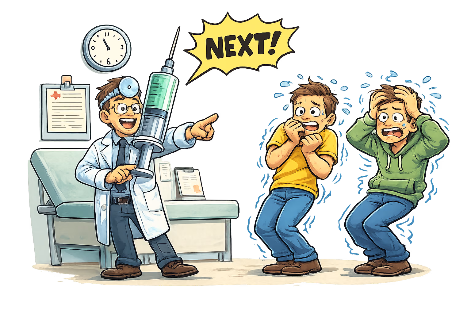 A doctor calls for the next patient