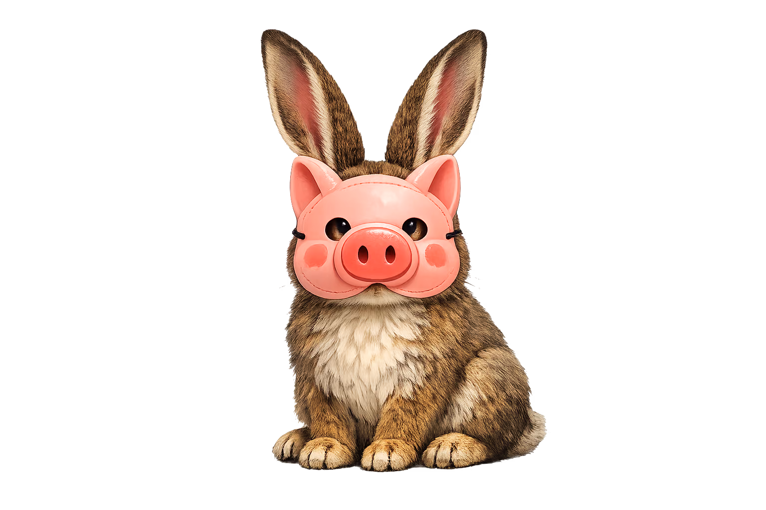 Hare wears a mask of a pig